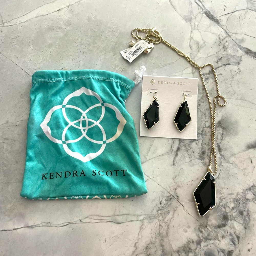 Black and Gold Kendra Scott Lilith Necklace and Emmie Earrings with bag